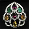 Image 1 : STERLING SILVER SAPPHIRE RHODOLITE & EMERALD RING