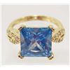 Image 1 : 18K GOLD FILLED BLUE TOPAZ & CZECH CRYSTAL RING - SZ. 7