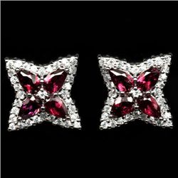 WHITE GOLD OVER STERLING SILVER PINK GARNET EARRINGS