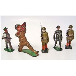 LOT OF 5 VINTAGE 1930'S LEAD FIGURINES SOLDIERS