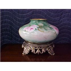Signed Pearl Carson 1979 handpainted vase w/brass