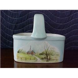 signed Pearl Carson 1985 hand painted basket w/handle
