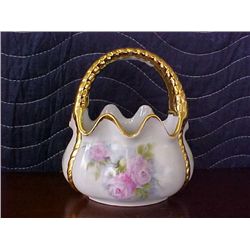signed Pearl Carson 1989 hand painted dish w/handle