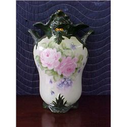 signed Pearl Carson 1980 hand painted vase w/handles