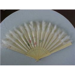 1890-1920 Ostrich feather trim fan w/ivory sticks