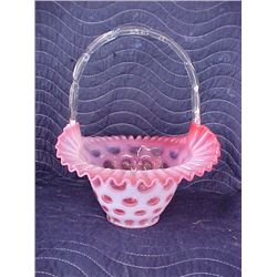 Cranberry opalescent fenton basket