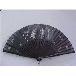 Late 19th century black gauze hand fan
