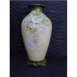 signed Pearl Carson 1982 hand painted vase w/stand