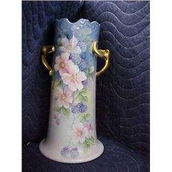 signed Pearl Carson 1979 hand painted vase w/handles