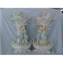 2 pc signed Pearl Carson 1986 hand painted vase