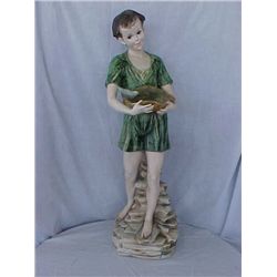 Porcelain boy holding bird bath statue 1964