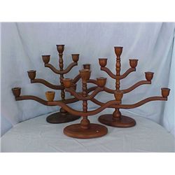 Set of 3 Wooden Candelabras