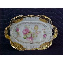Hand painted tray with gold  trim