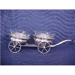 Silverplate condiment wagon with glass bowls