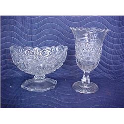 2 pc. Press glass vase and dish bowl