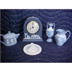 4 pc. Jasperware ornament set and clock