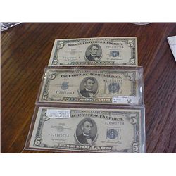 Set of 3 $5 silver certificates