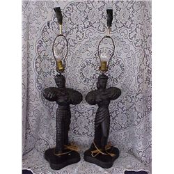 Pair of mid century lamps w/ black figures