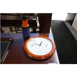 CLOCK WITH BAROMETER AND WEST GERMAN VASE