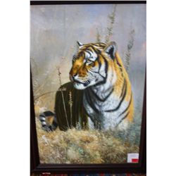 FRAMED ORIGINAL OIL PAINTING OF A TIGER