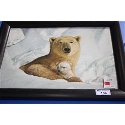 FRAMED ORIGINAL OIL PAINTING OF A POLAR BEAR AND CUB