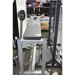 BACK TABLE EXERCISE MACHINE, A SQUAT RACK AND OTHER MISC ITEMS