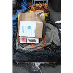 PALLET LOT OF MISC INDUSTRIAL ITEMS INCLUDING EXTENTION CORDS, HOSES, ETC