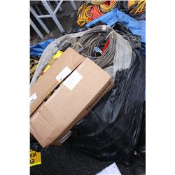 PALLET LOT OF MISC INDUSTRIAL ITEMS INCLUDING EXTENTION CORDS, HOSES, ETC