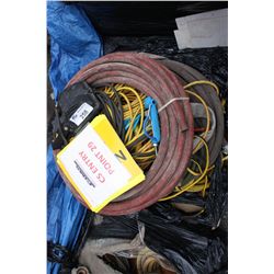 PALLET LOT OF MISC INDUSTRIAL ITEMS INCLUDING EXTENTION CORDS, HOSES, ETC