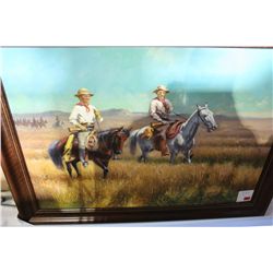 LARGE OIL PAINTING OF COWBOYS ON HORSES