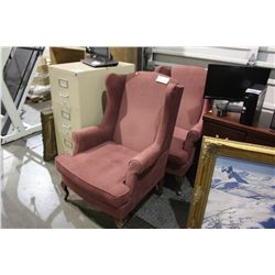 PAIR OF PINK WING BACK CHAIRS