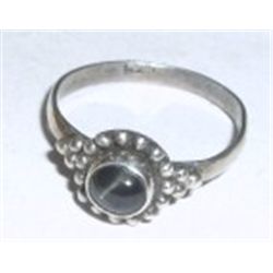 STERLING SILVER RING WITH A BLACK TOPAZ ROUND CUT GEMSTONE STAMPED *925*!!