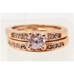 ROXI ROSE GOLD PLATED CRYSTAL MOSAIC DOUBLE RING SET