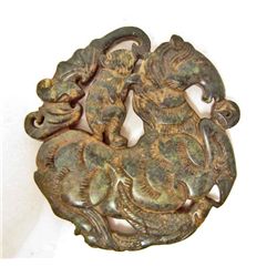 ARCHAIZE CHINESE JADE HAND CARVED MEDALLION BEASTS