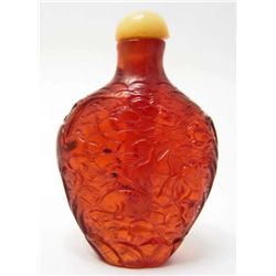 CHINESE FOLK HAND CARVED SNUFF BOTTLE GOLDFISH  LOTUS