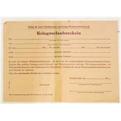 1940S WWII GERMAN LEAVE PASS  URLAUBSSCHEIN  UNUSED