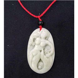 CHINESE PURE WHITE JADE HAND CARVED MERMAID PENDANT