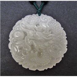 CHINESE PURE WHITE JADE HAND CARVED DRAGON PENDANT