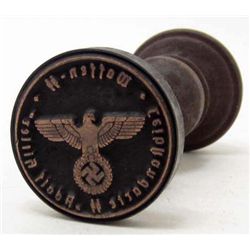 GERMAN NAZI WAX SEAL RUBBER HAND STAMP W/ WOOD HANDLE