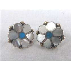 Vintage Zuni Sterling Mother of Pearl Earrings