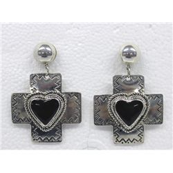Cross and Onyx Heart Earrings