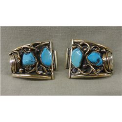 Navajo Sterling Silver Turquoise Watch Tips Hallmark J