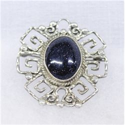 Mexican Sterling Silver Blue Sun Stone Pin Pendant