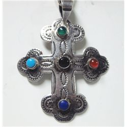 Sterling Silver Multi Stone Cross Pendant Necklace