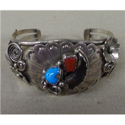 Navajo Sterling Coral Turquoise & Claw Bracelet