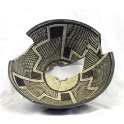Prehistoric Black on White Geometric Pottery Bowl