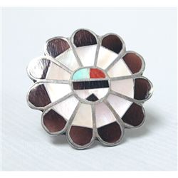 Zuni Sterling Silver Channel Inlay Sun God Ring
