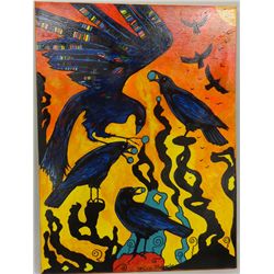 Original Painting ''Fire Ravens'' by Kills Thunder