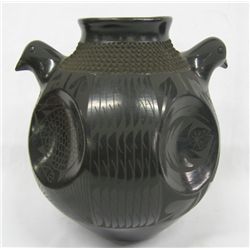 Mata Ortiz Black on Black Olla Bird Effigy Olla  - Gonzalez