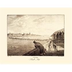 Stadt Pest. Pest látképe a hajóhíddal a Várkertbol, 1824. 